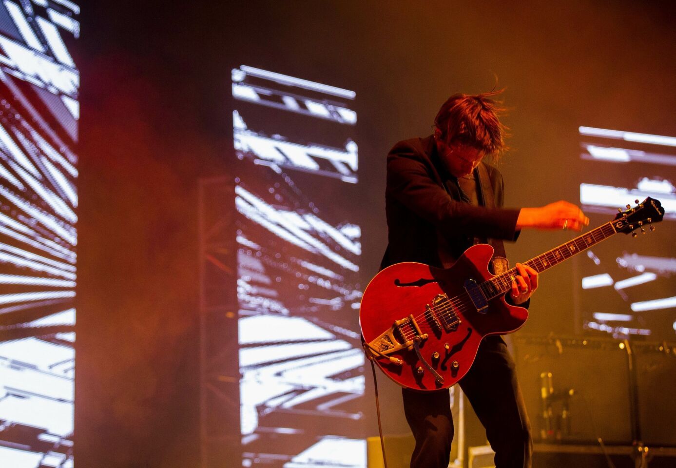 The 2015 Coachella Valley Music and Arts Festival gets underway. Interpol guitarist Daniel Kessler during the bands Friday night set.