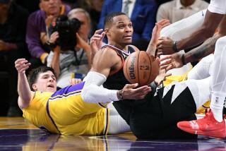 Los Angeles, California November 1, 2023- Clippers Russell Westbrook steals the ball away.