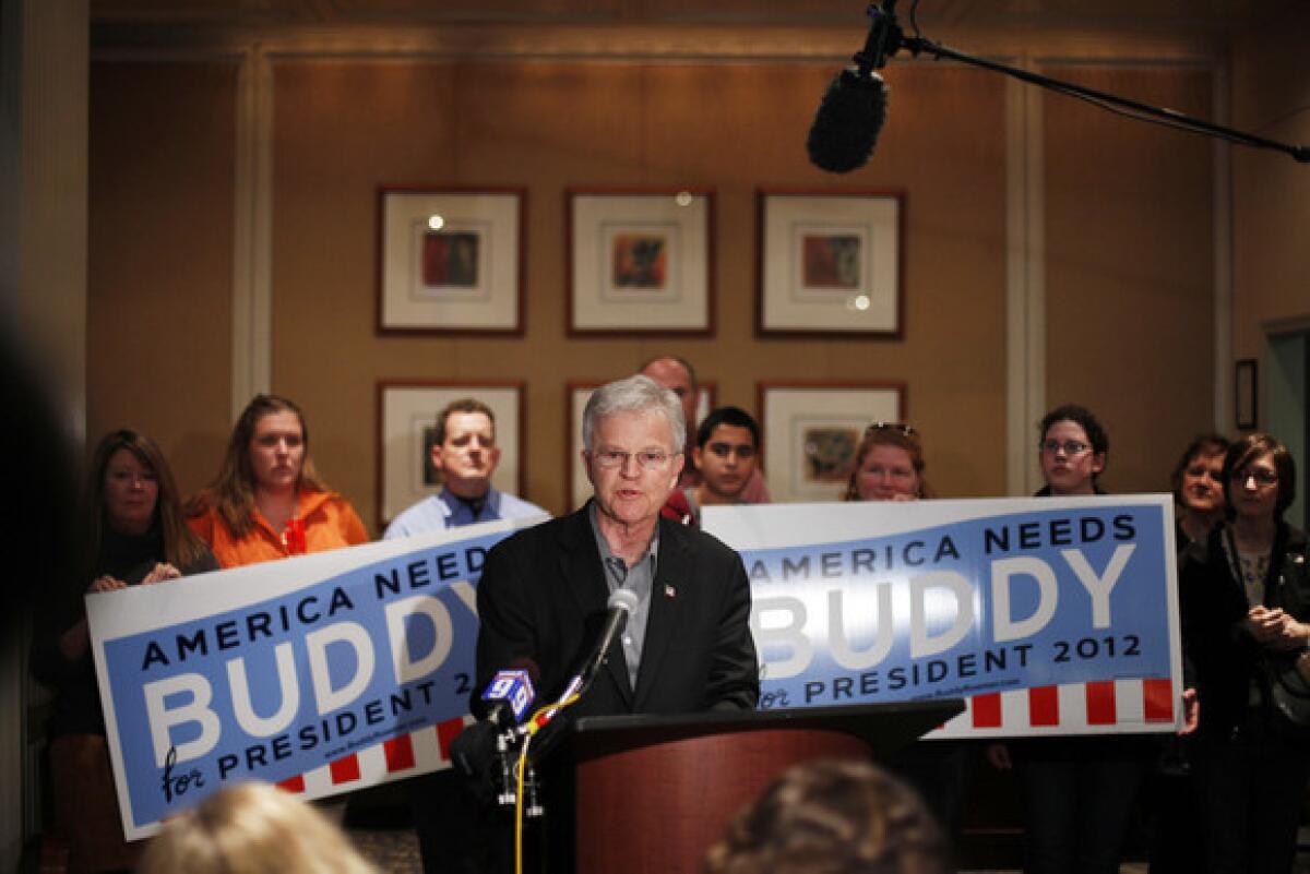 Former Louisiana Gov. Buddy Roemer holds a news conference in Manchester, N.H. on Saturday, Jan. 7, 2012.
