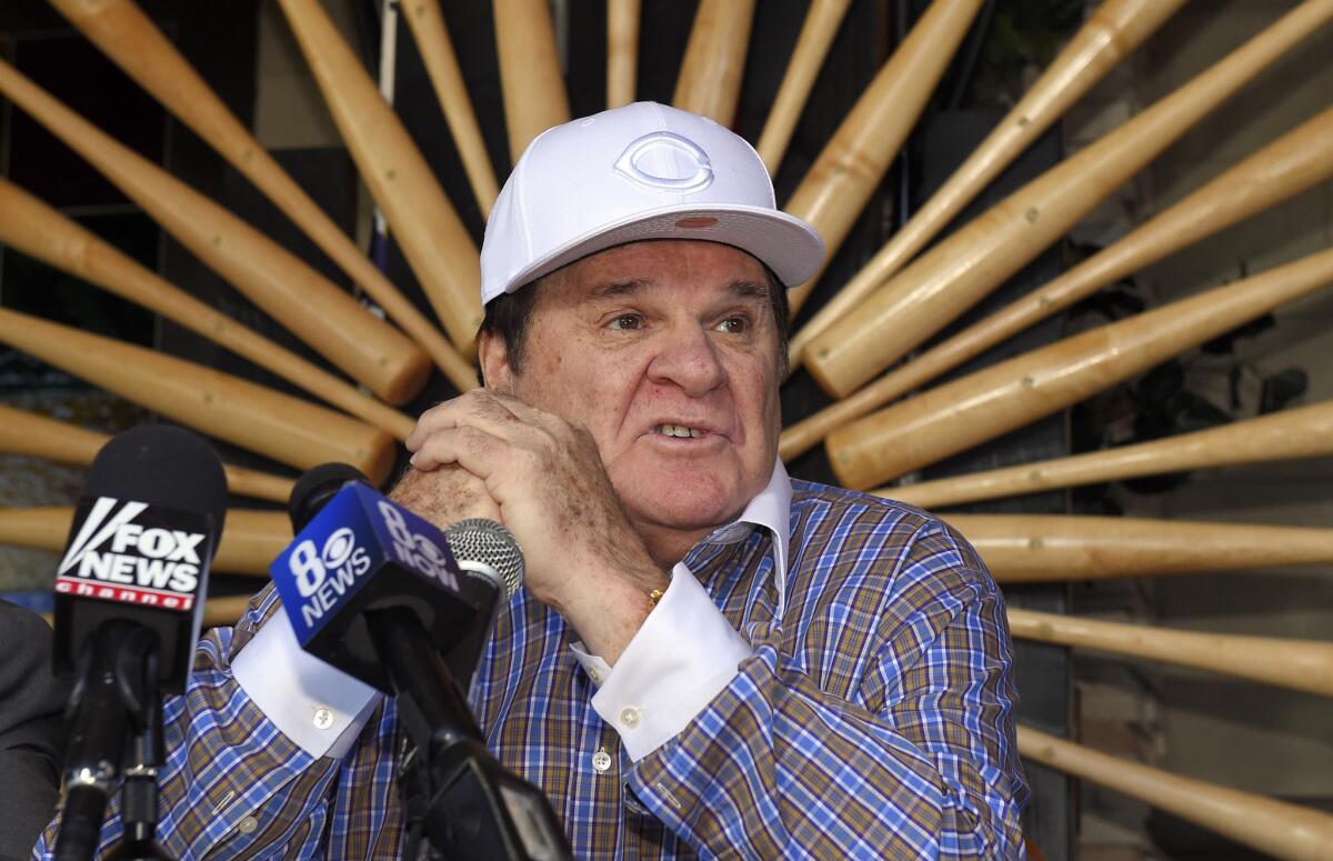 Pete Rose speaks at a news conference in Las Vegas on Dec. 15.