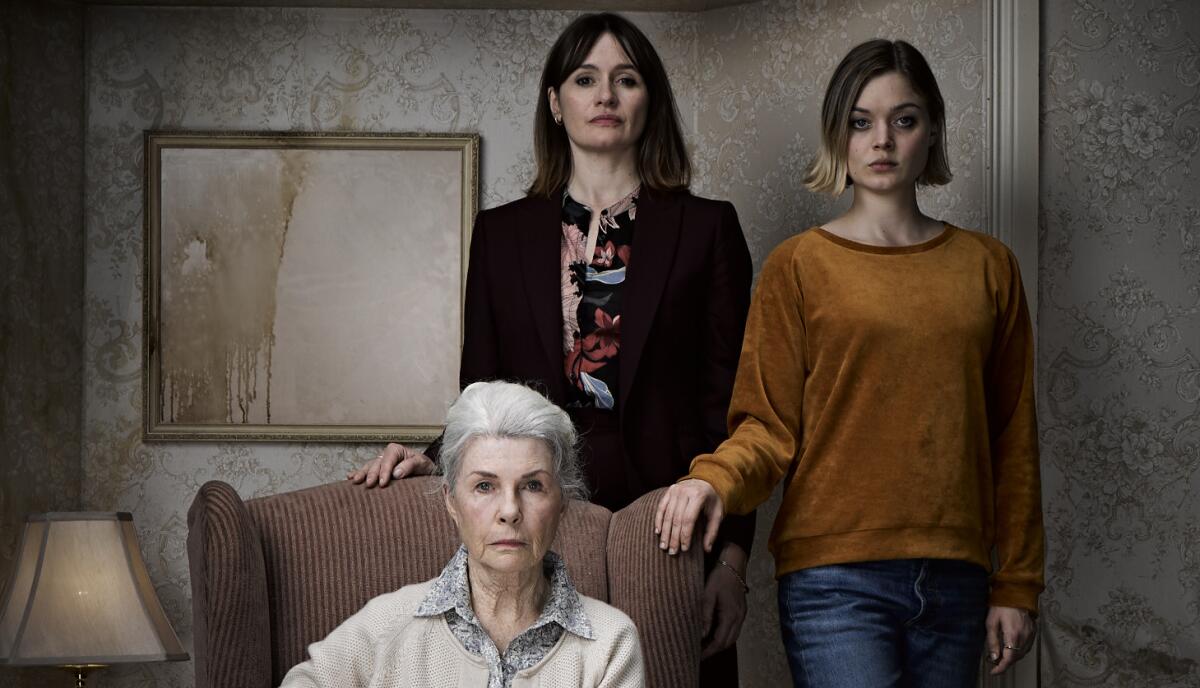 From left, Robyn Nevin as Edna, Emily Mortimer as Kay and Bella Heathcote as Sam in the horror film "Relic"