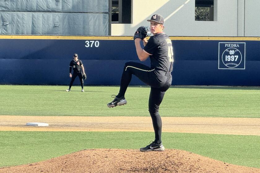 Josh Hollis of JSerra allowed three hits and two runs in four innings against Sherman Oaks Notre Dame.