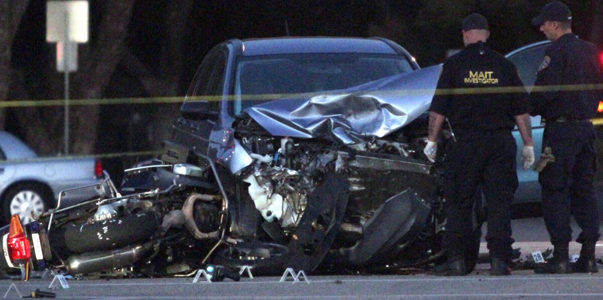 A Covina motorcycle officer was killed in a collision with a Honda SUV on Tuesday.