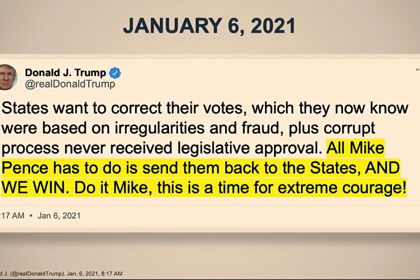 In this image from video, a Tweet is shown to senators as House impeachment manager Rep. Ted Lieu, D-Calif., speaks during the second impeachment trial of former President Donald Trump in the Senate at the U.S. Capitol in Washington, Wednesday, Feb. 10, 2021. (Senate Television via AP)