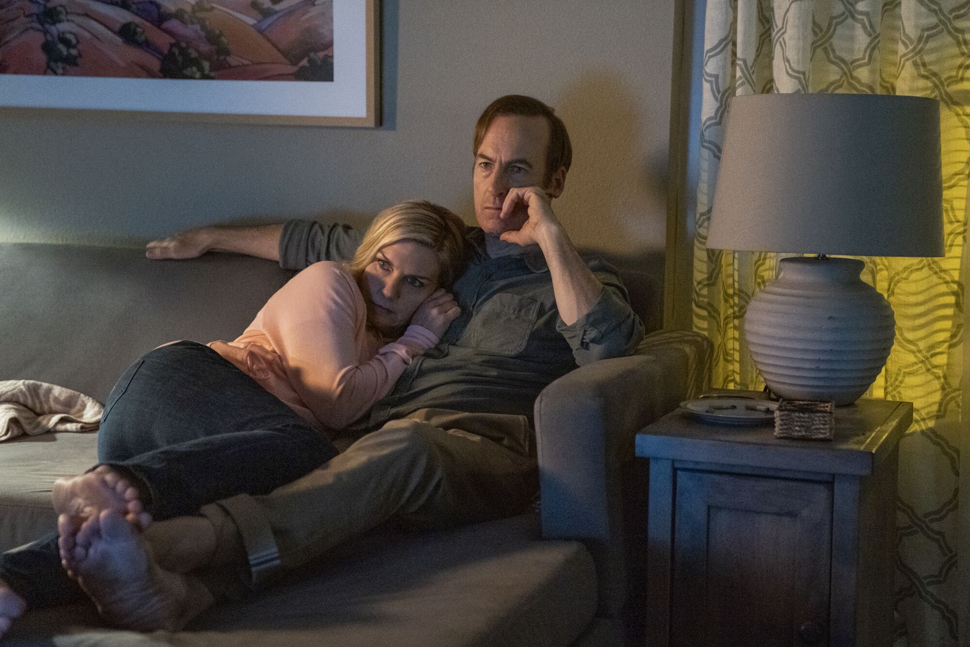 Bob Odenkirk as Jimmy McGill and Rhea Seehorn as Kim Wexler in "Better Call Saul."