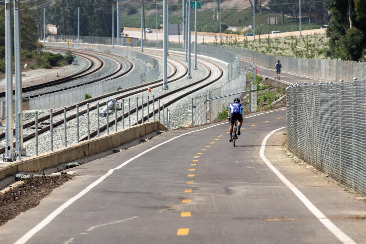 Multiple methods of transportation run parallel to I-5 in La Jolla.