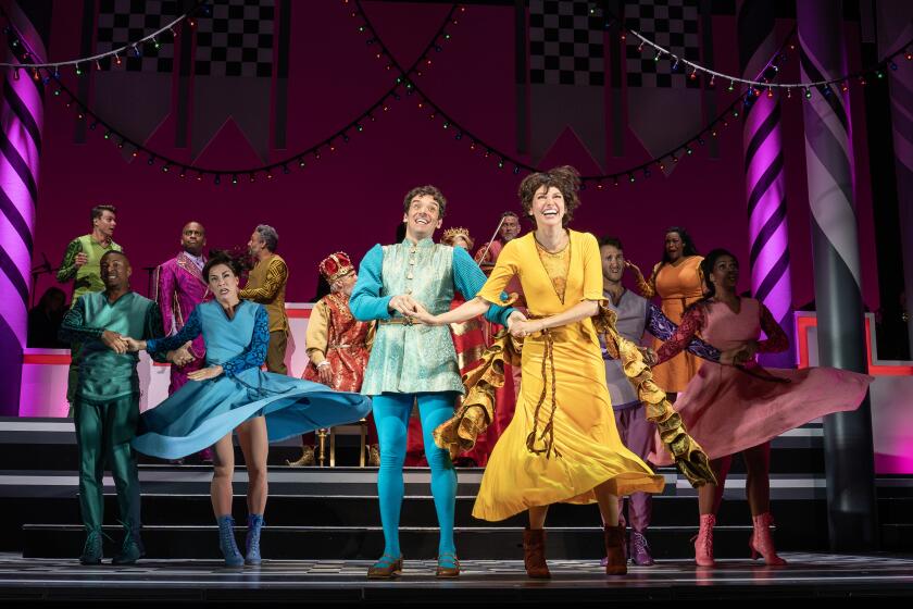 Michael Urie and Sutton Foster (center) with the Broadway cast of "Once Upon a Mattress."