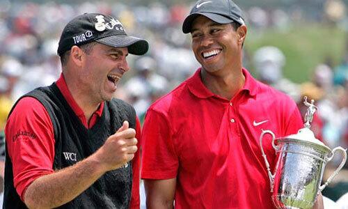 Rocco Mediate and Tiger Woods share a laugh after Woods won the U.S. Open in a sudden death playoff against Mediate at Torrey Pines in La Jolla.