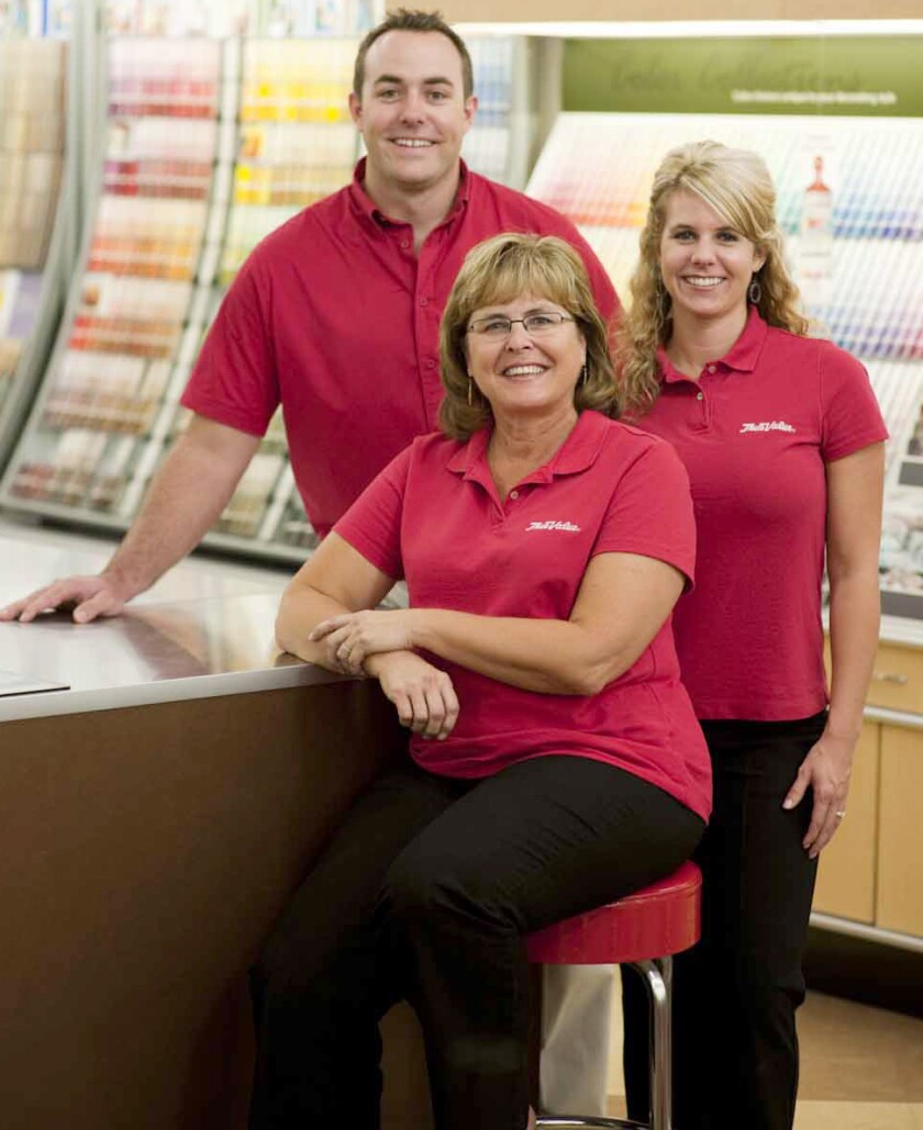 Ransom Brothers store owners rebranding to Ace Hardware are Joanne Gilchriest, front, Jimmy Gilchriest and Lindsey Lelevier.