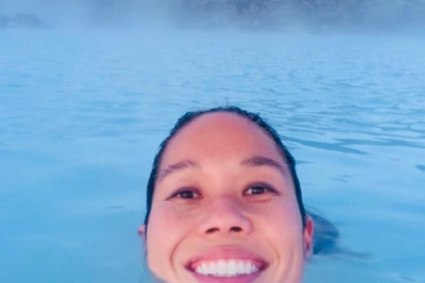 The author Bonnie Tsui of "Why We Swim," in an Icelandic hot pool.