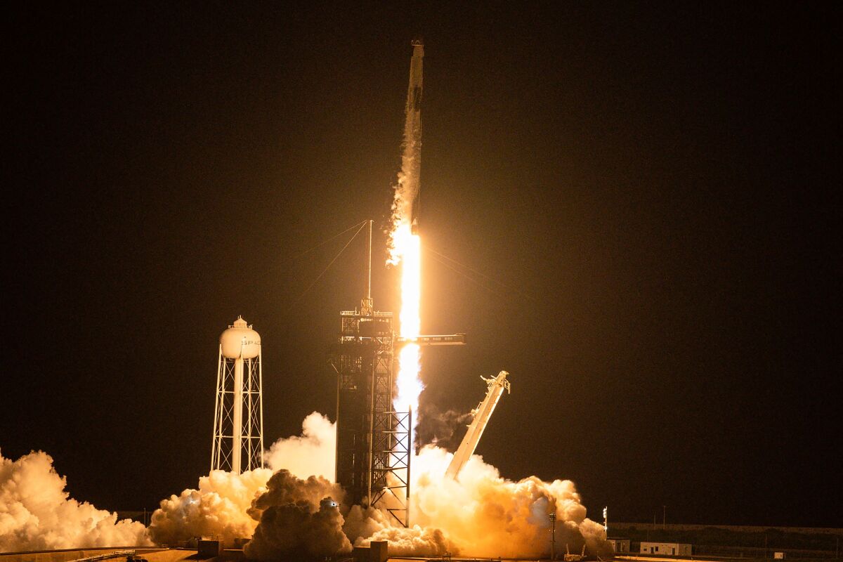 A SpaceX Falcon 9 rocket, with four private citizens onboard, lifts off Wednesday 