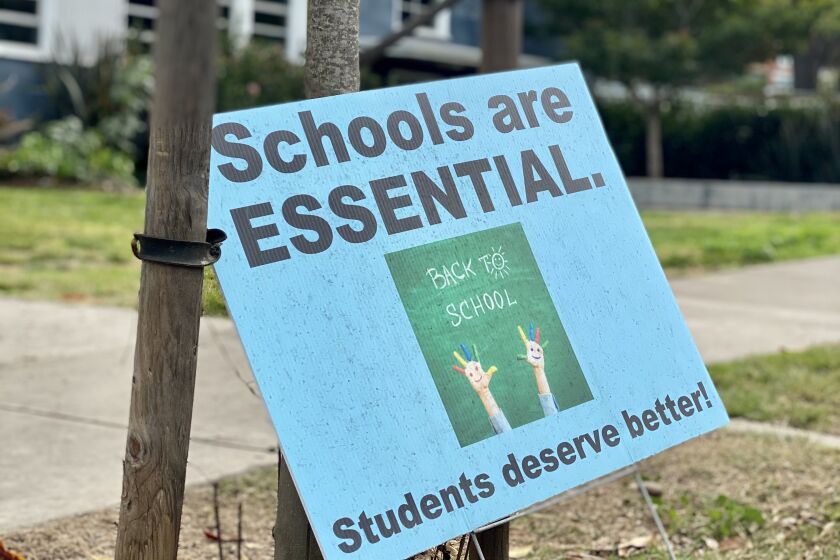 A sign spotted Jan. 20 outside La Jolla Elementary School echoes some parents' concerns
