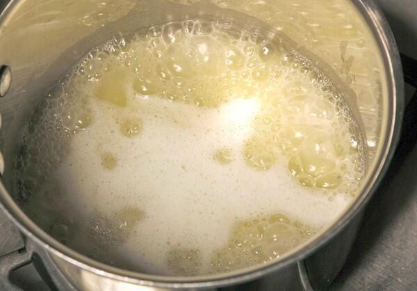 Step 1: Bring butter, water, salt, sugar and vanilla to a boil.