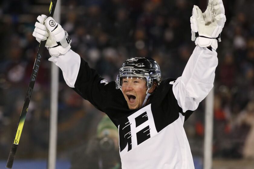Los Angeles Kings right wing Tyler Toffoli celebrates after scoring the go-ahead goal.