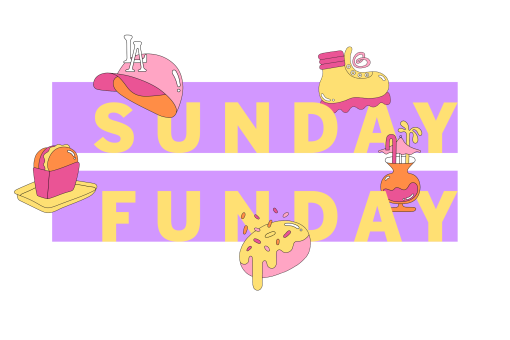 Cuadro de información del logotipo de Sunday Funday con imágenes y lugares coloridos