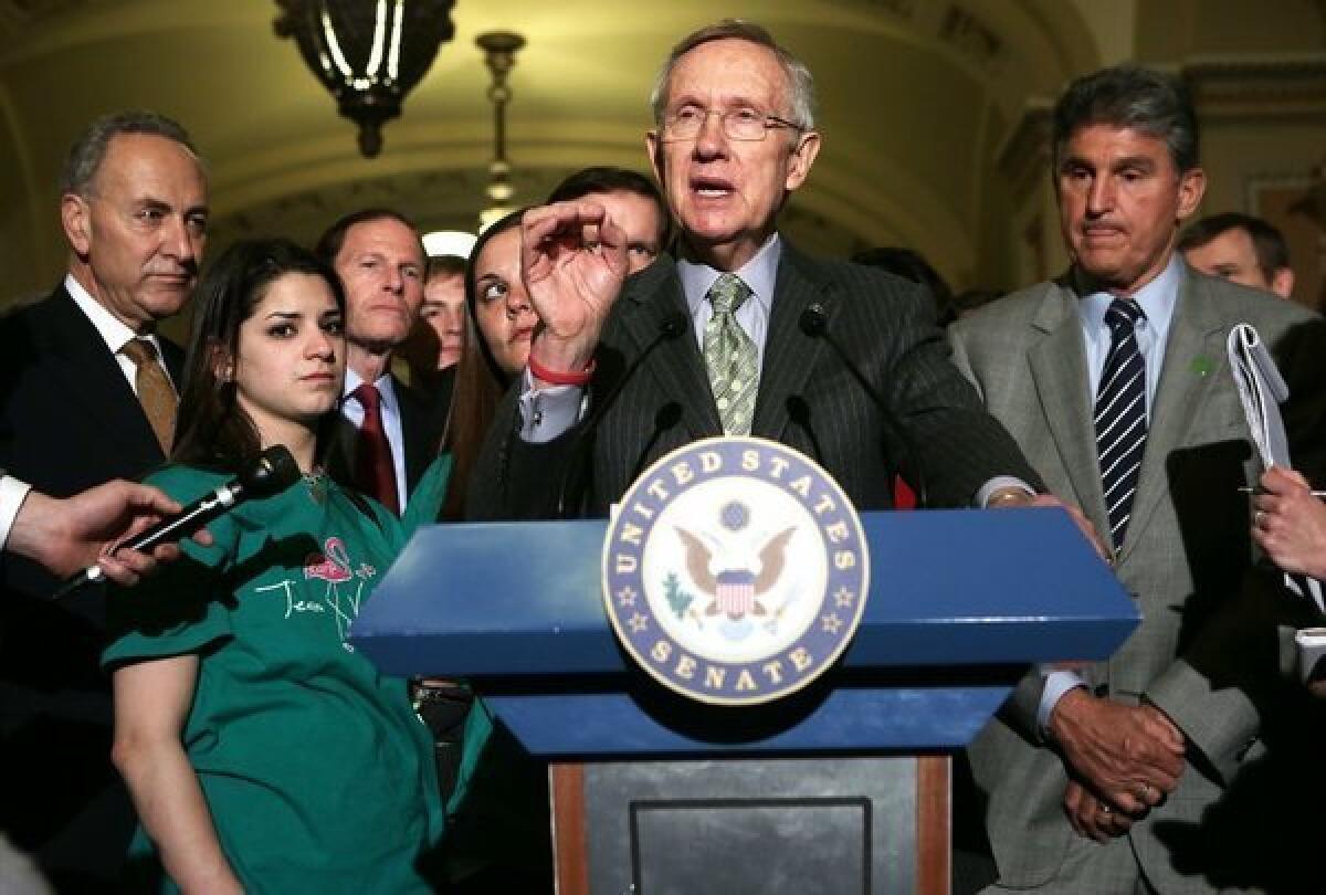Majority Leader Harry Reid (D-Nev.) after the Senate vote Wednesday on expanded background checks on firearms purchases.