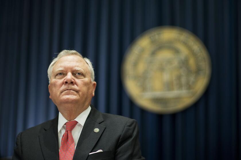 Georgia Gov. Nathan Deal, seen in March in Atlanta, visited Los Angeles to meet with studio executives and producers.