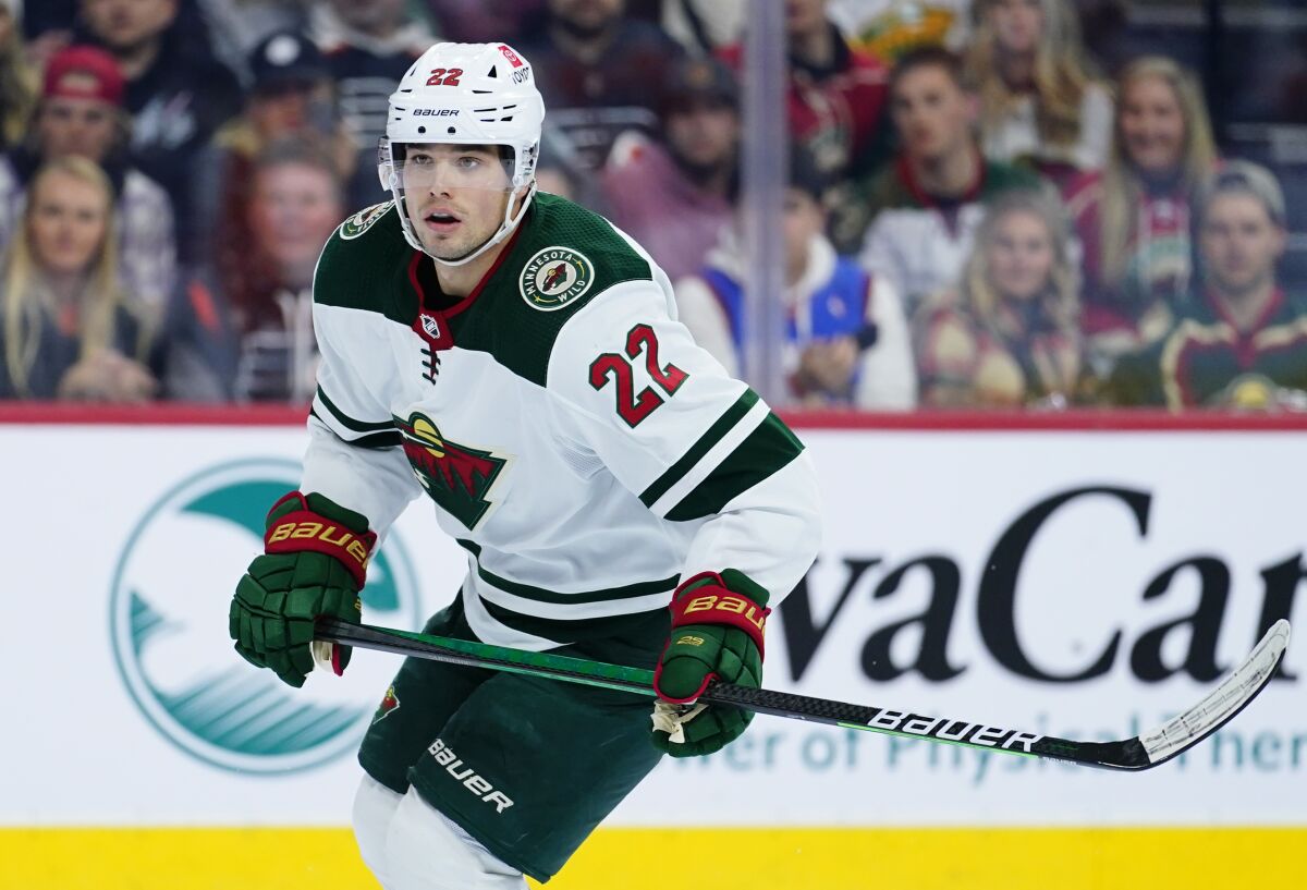 Minnesota Wild forward Kevin Fiala skates in a game against the Philadelphia Flyers on March 3, 2022.