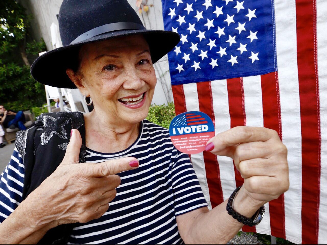 Grace Scherrer, 86, is excited to cast her ballot as the polls open at the Luxe Sunset Boulevard Hotel in Brentwood.
