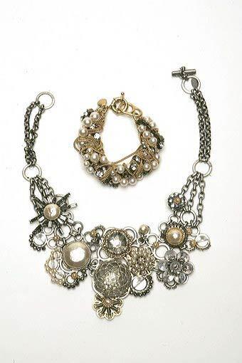 High-quality costume jewelry is making its way to the masses as brands such as J. Crew and Ann Taylor step up the design and quality of their jewels. And with designer collaborations popping up, "faux" is no longer the four-letter word it used to be. Miriam Haskell collage statement necklace, $900; J. Crew crystal and pearl pastiche bracelet, $88.