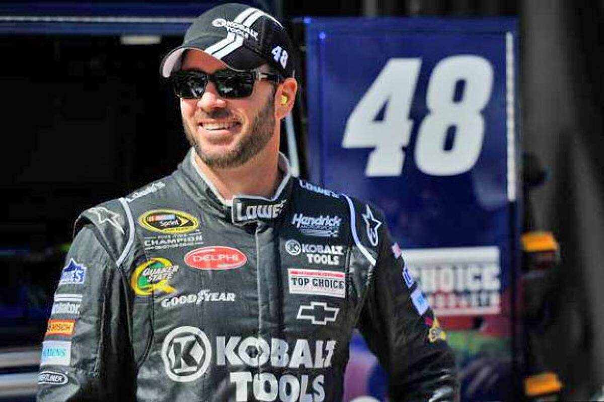 Jimmie Johnson waits for practice to begin on March 16 for the Food City 500.