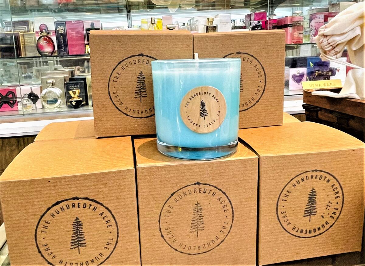 The Hundredth Acre candles are sold locally at Bushard’s Pharmacy, Twig, Pearl Street Store and Beach House.