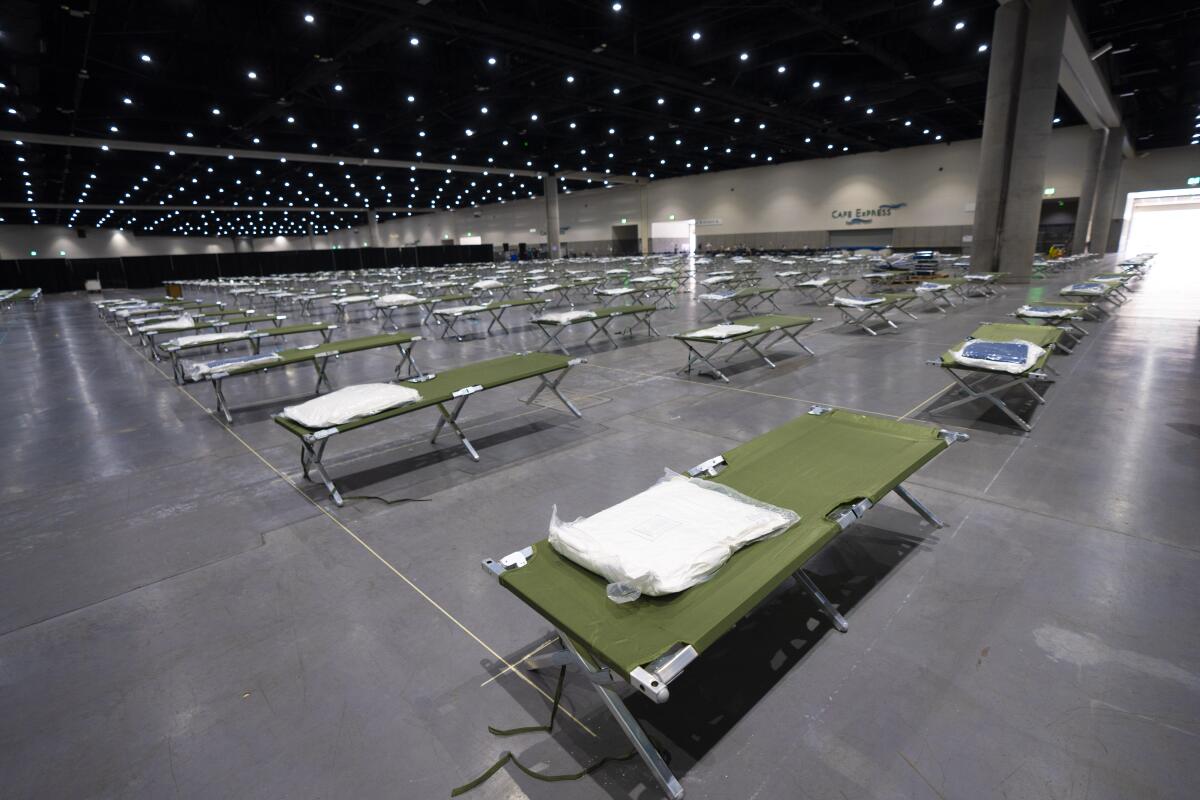Some of the cots at the San Diego Convention Center for the 1,450 unaccompanied migrant girls.