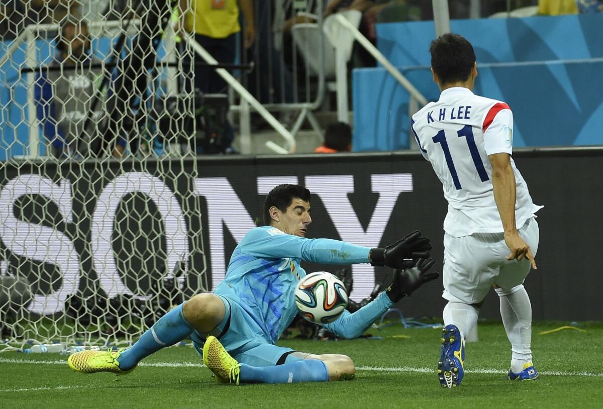 Belgium goalkeeper Thibaut Courtois allowed just one goal during the group stage of the World Cup. Tim Howard of the U.S. was scored on four times.