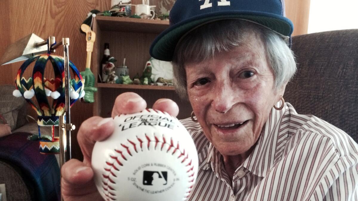 Dorothy "Dot" Finerty will be wearing No. 100 when she throws out the first pitch Wednesday at Dodger Stadium. Finerty was born in the same year Babe Ruth made his major league debut -- 1914.