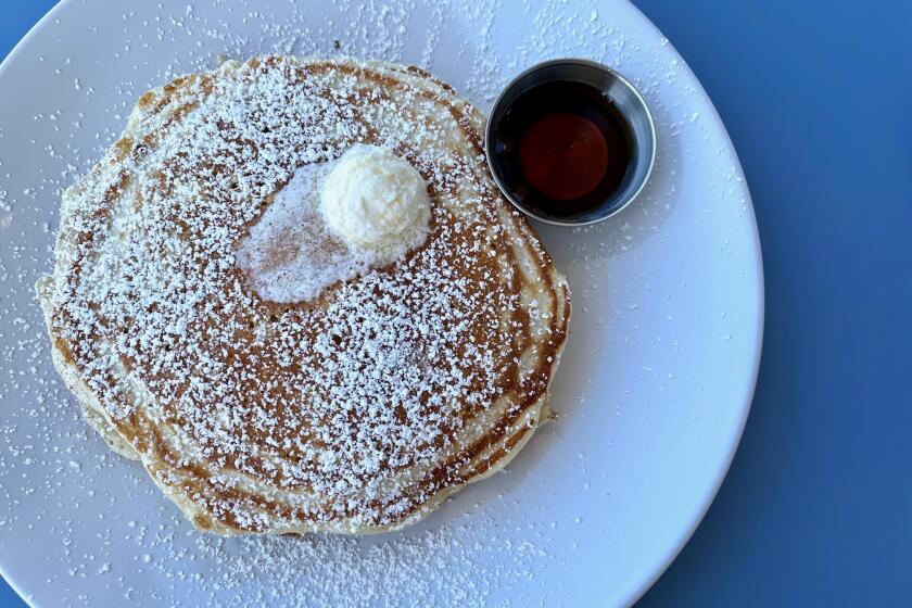 A short stack of buttermilk pancakes from Little Billy's in Newport Beach.