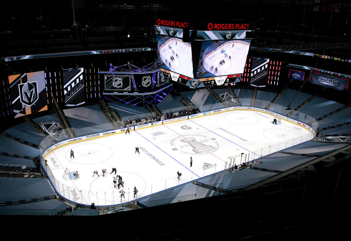 The Vegas Golden Knights and the Arizona Coyotes play in an exhibition game at Rogers Place in Edmonton, Canada.