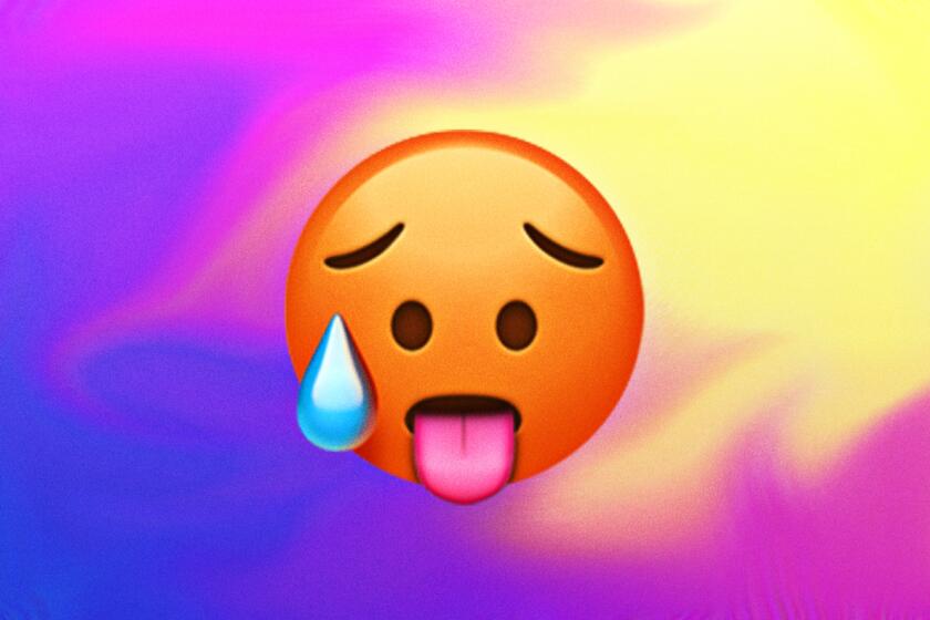 A collage of emoji with the hot face emoji in the center