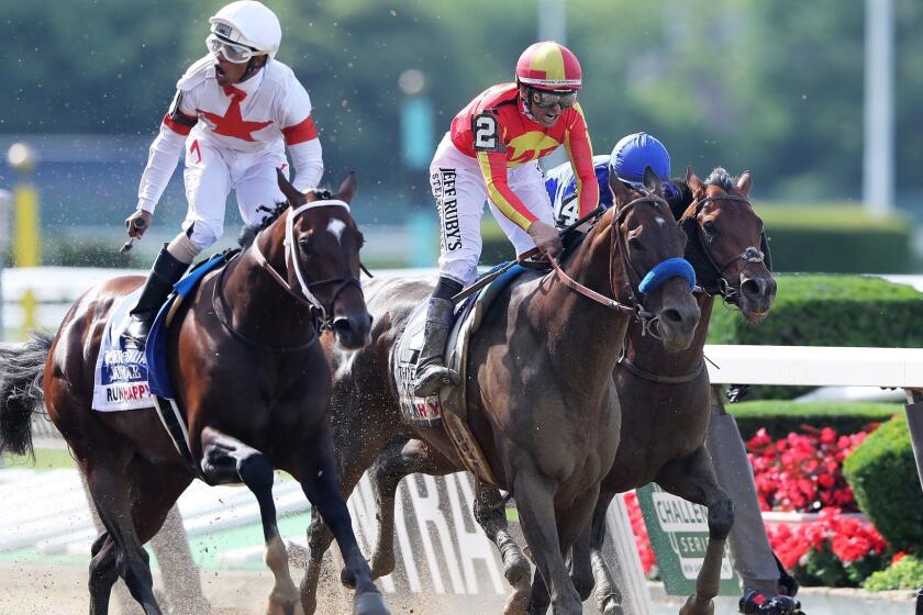 ELMONT, NEW YORK - JUNE 08: Mitole with Ricardo Santana Jr. wins the Runhappy Metropolitan Stakes at the 151th running of the Belmont Stakes at Belmont Park on June 08, 2019 in Elmont, New York. (Photo by Mike Stobe/Getty Images) ** OUTS - ELSENT, FPG, CM - OUTS * NM, PH, VA if sourced by CT, LA or MoD **