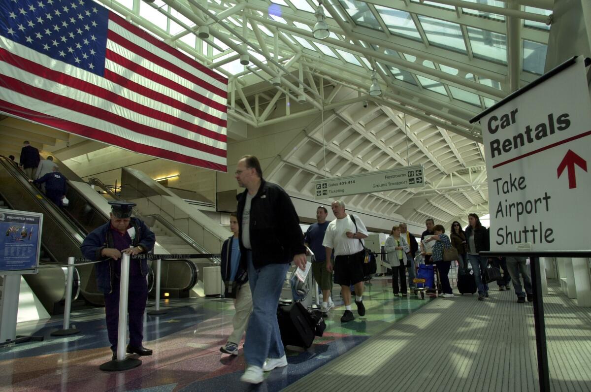 A 2003 photo of LA/Ontario International Airport, when it opened two new terminals, 265,000 square feet each. Since then, passenger numbers have dramatically declined.