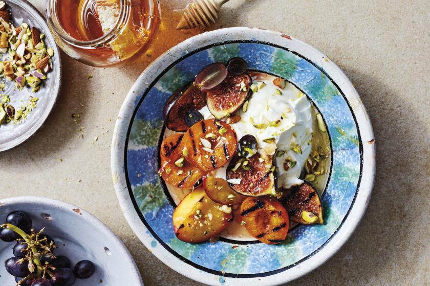Griddled fruits, yogurt and honey from Yasmin Khan's cookbook "Ripe Figs."