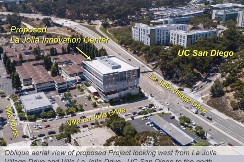 A rendering of the UCSD Innovation Center, proposed for the intersection of La Jolla Village Drive and Villa La Jolla. 