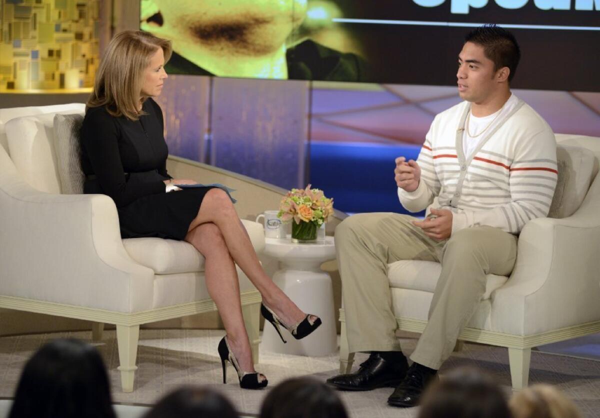 Manti Te'o talks to Katie Couric on her interview show.