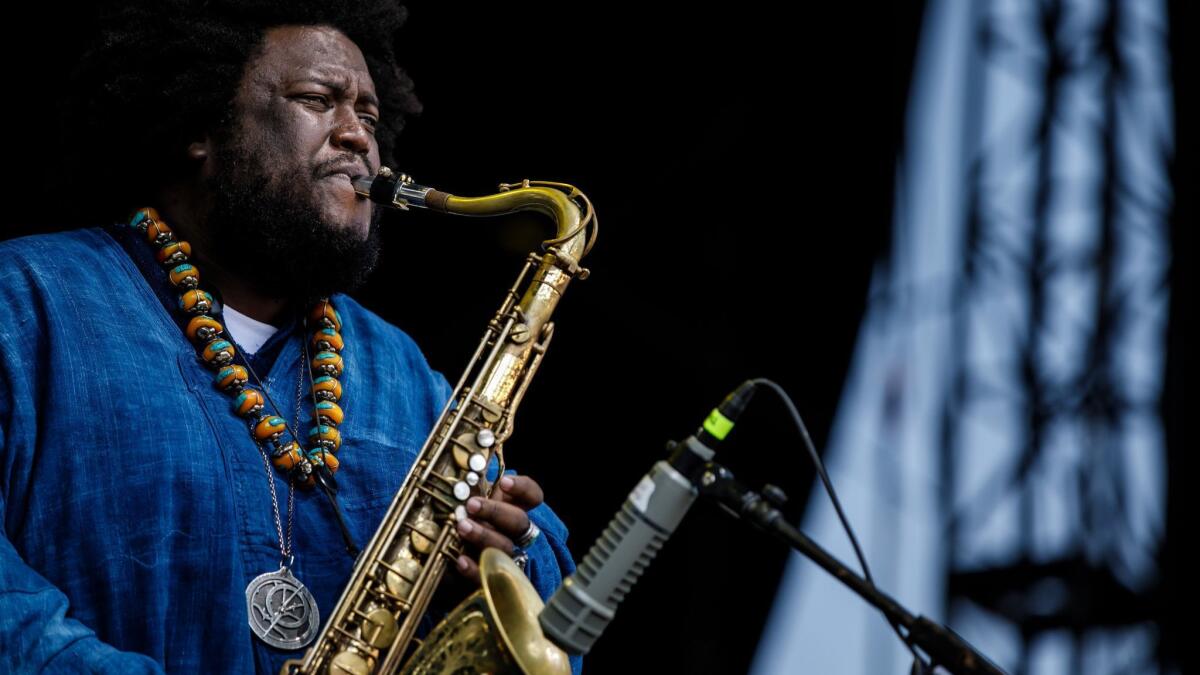 Kamasi Washington performs at the Arroyo Seco Weekend music festival in Pasadena on Saturday.