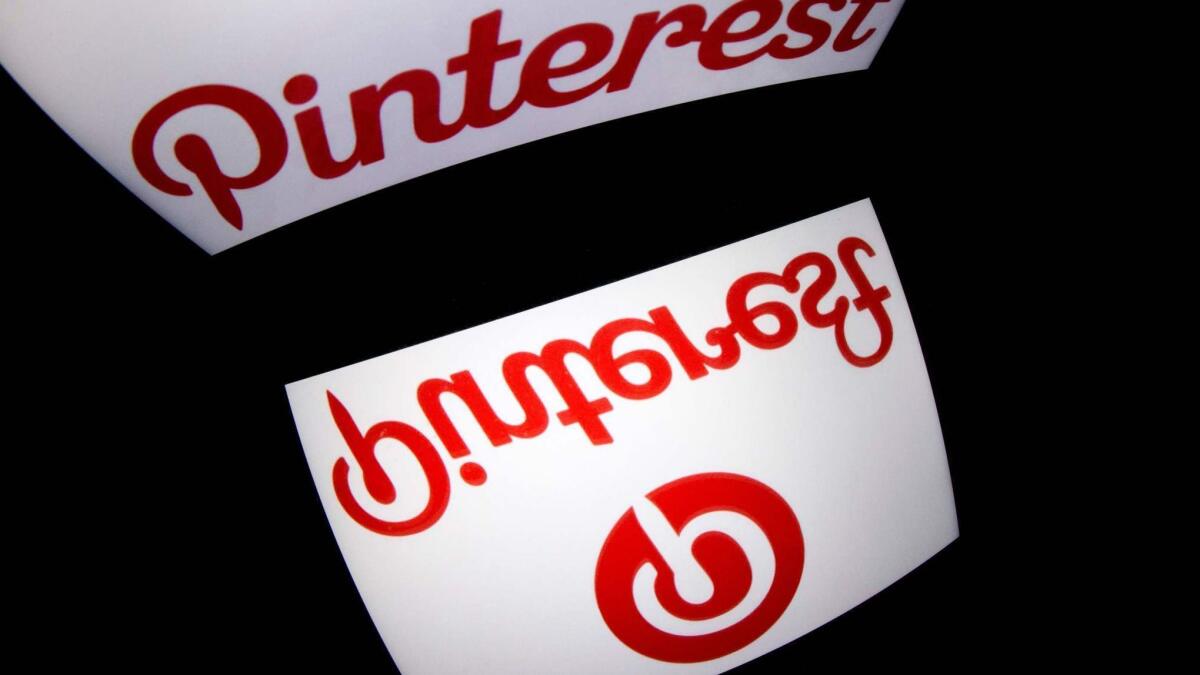 The logo of mobile app "Pinterest," shares of which are expected to start trading Thursday on the New York Stock Exchange.