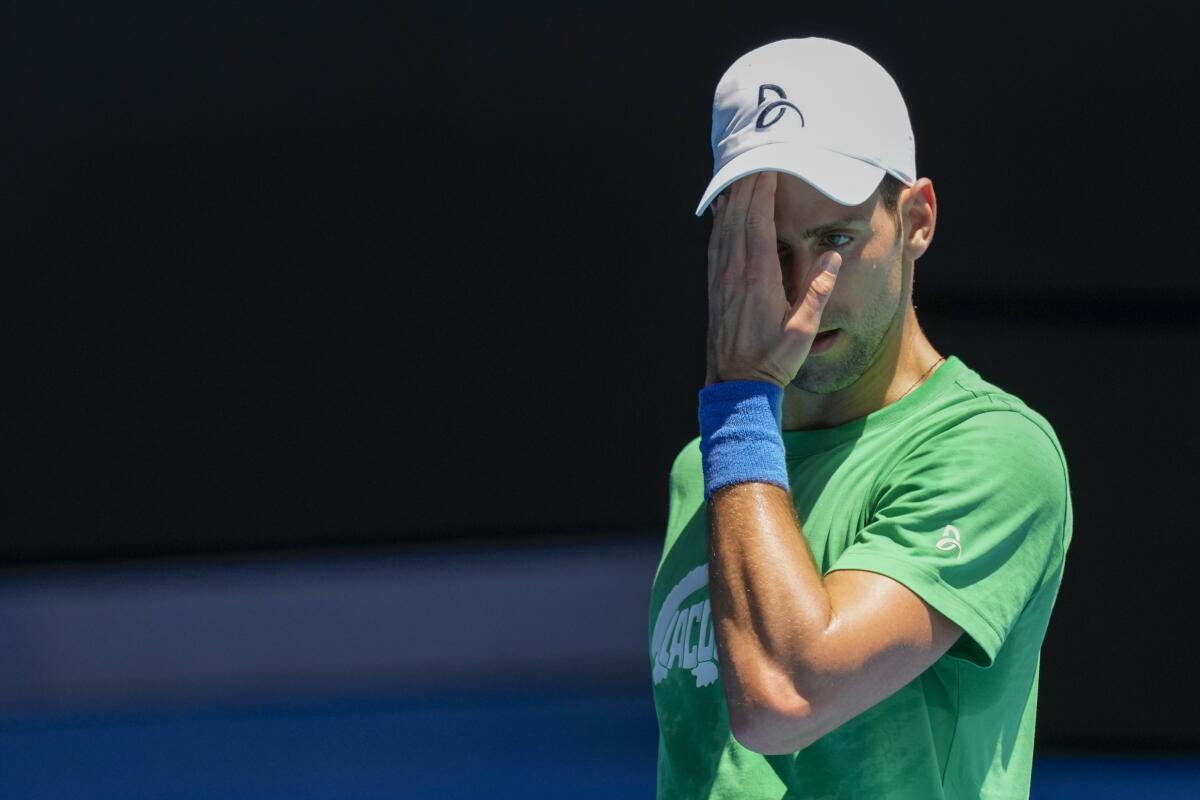 Novak Djokovic durante un entrenamiento  