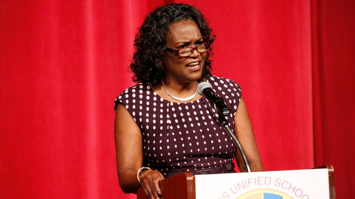 L.A. Unified Supt. Michelle King, pictured at Garfield High School in August, said Monday that new school planning grants from an outside group would help "increase the number of high-quality choices" for families.