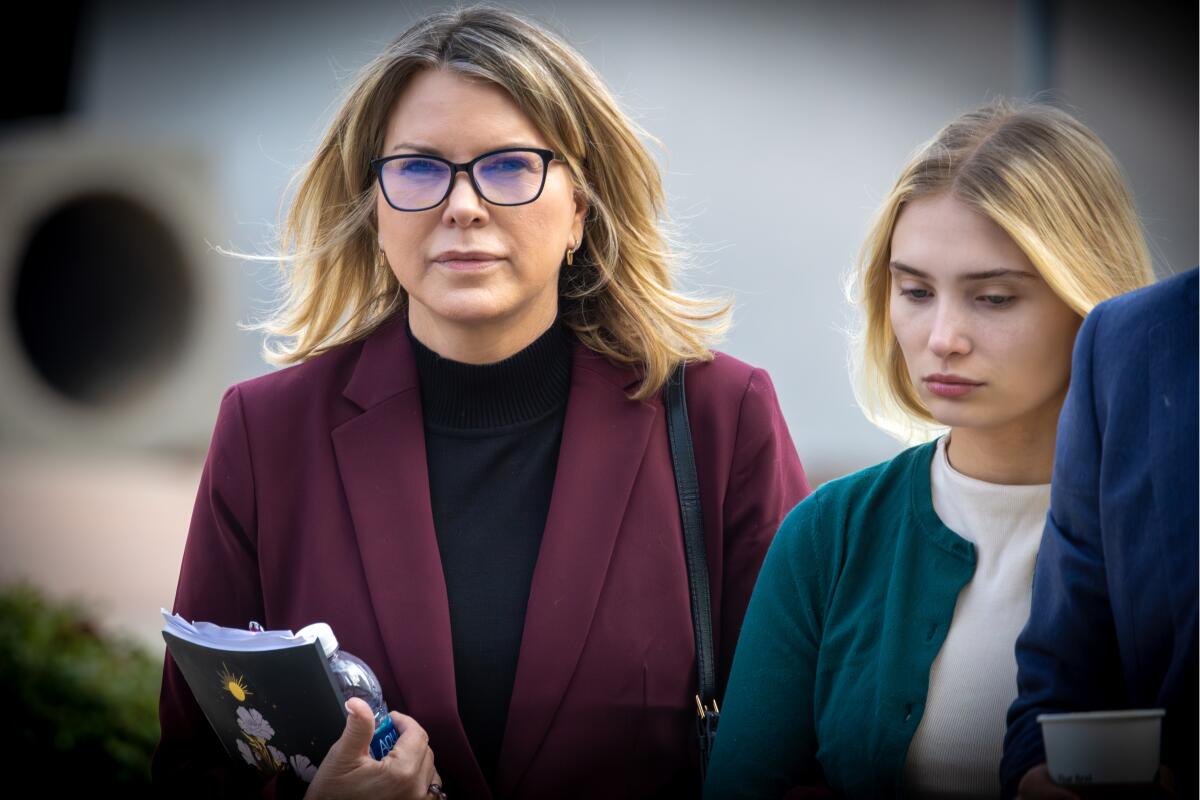 Rebecca Grossman and her daughter outside a courthouse in Van Nuys in 2024.