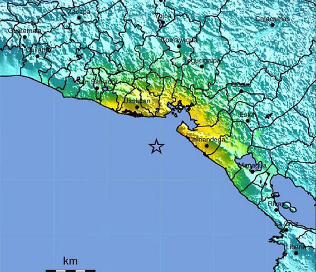 A map released by the U.S. Geological Survey shows the area off the coast of El Salvador where a magnitude 7.4 magnitude struck on Oct. 14.