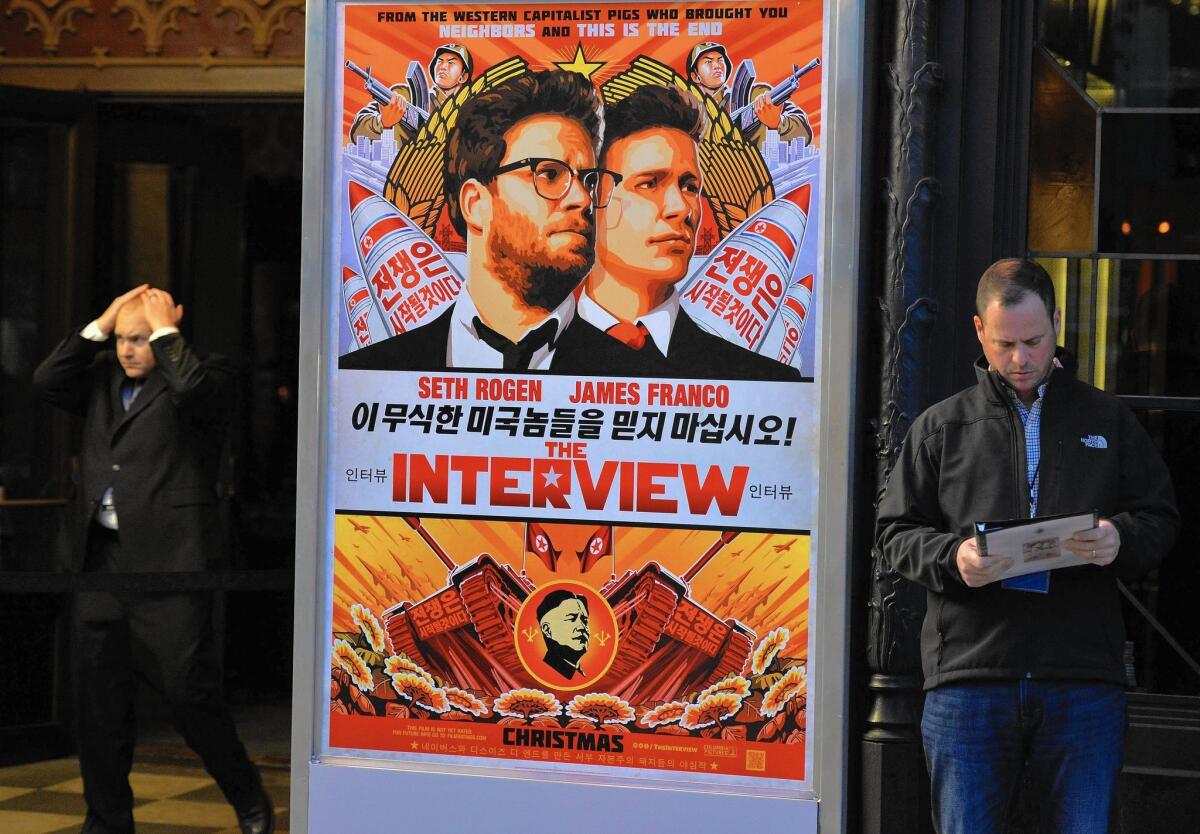 Sony, which had been hacked before, deserves a heavy measure of blame for the cyberattack that has created chaos in its filmed entertainment division. Above, The Theatre at Ace Hotel in Los Angeles before the Dec. 11 premiere of "The Interview."