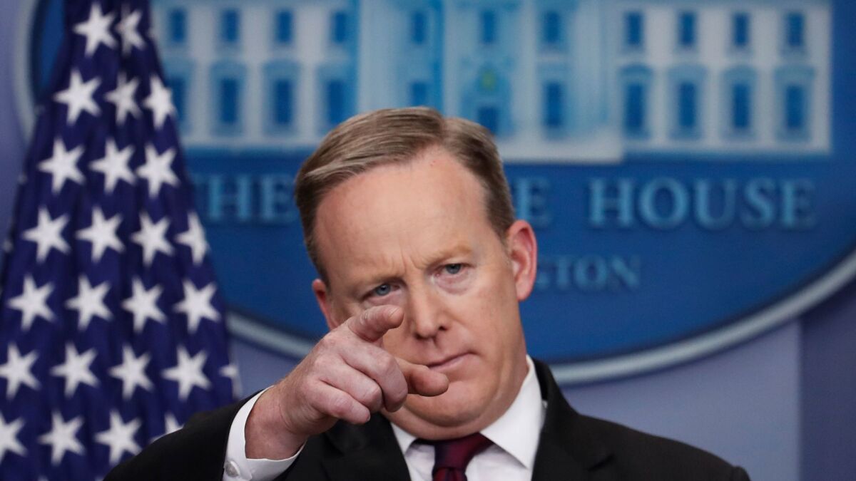 White House press secretary Sean Spicer speaks during a daily press briefing at the White House in Washington on Feb. 23.