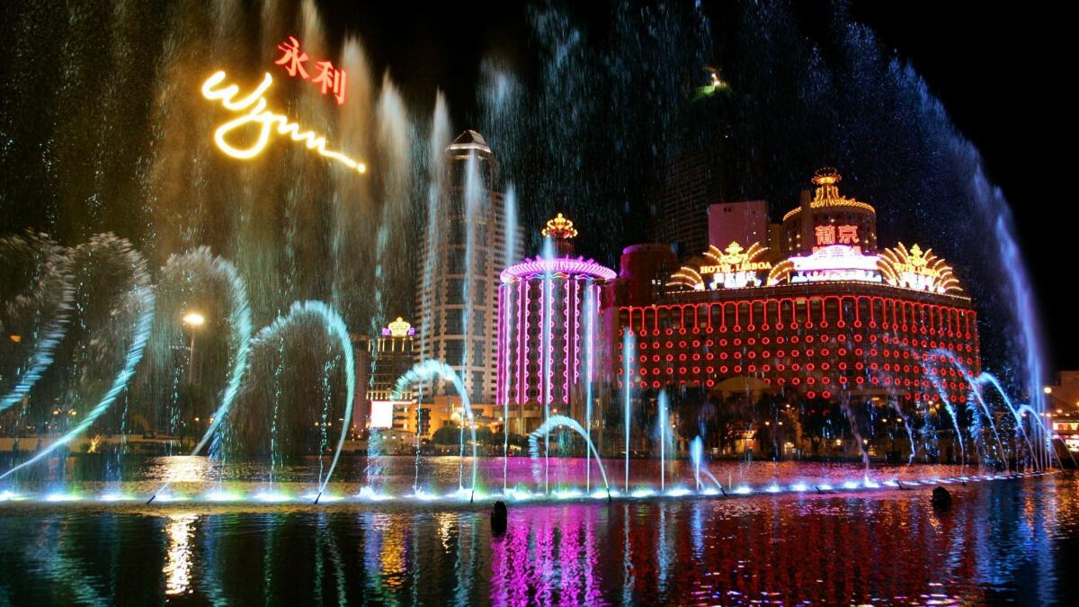 The fountain of the Wynn Macau casino in Macau, the Chinese territory that’s at the center of global gaming.