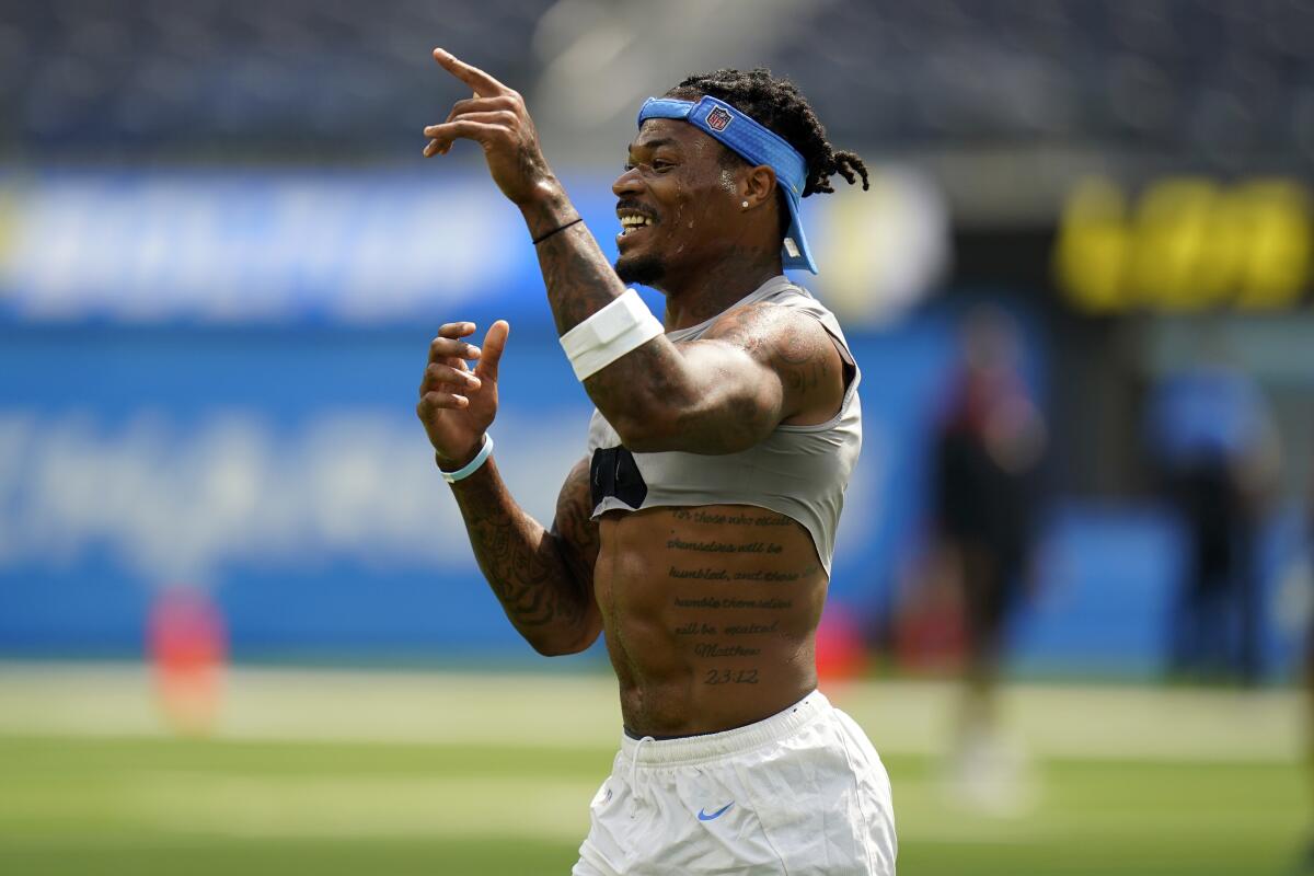 Chargers free safety Derwin James warms up before a preseason  game against the San Francisco 49ers.