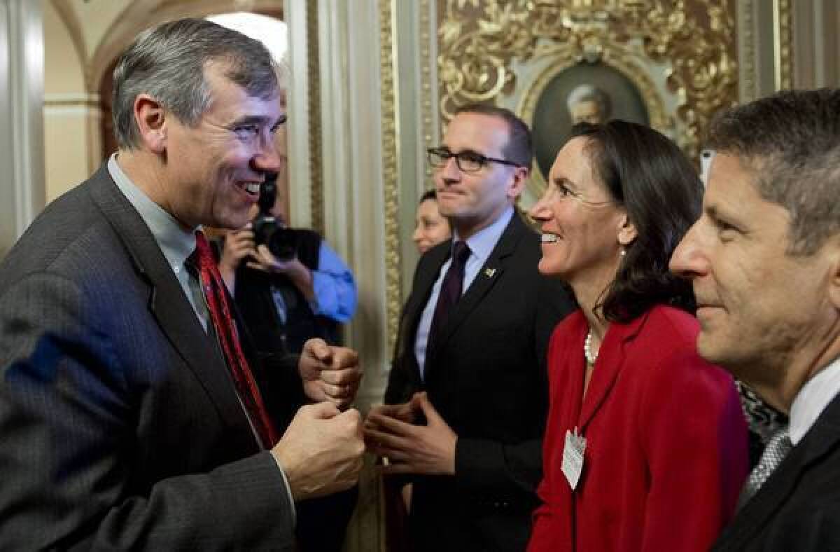 Sen. Jeff Merkley (D-Ore.), left, helped lead the victorious effort to end Senate filibusters against most presidential nominations.