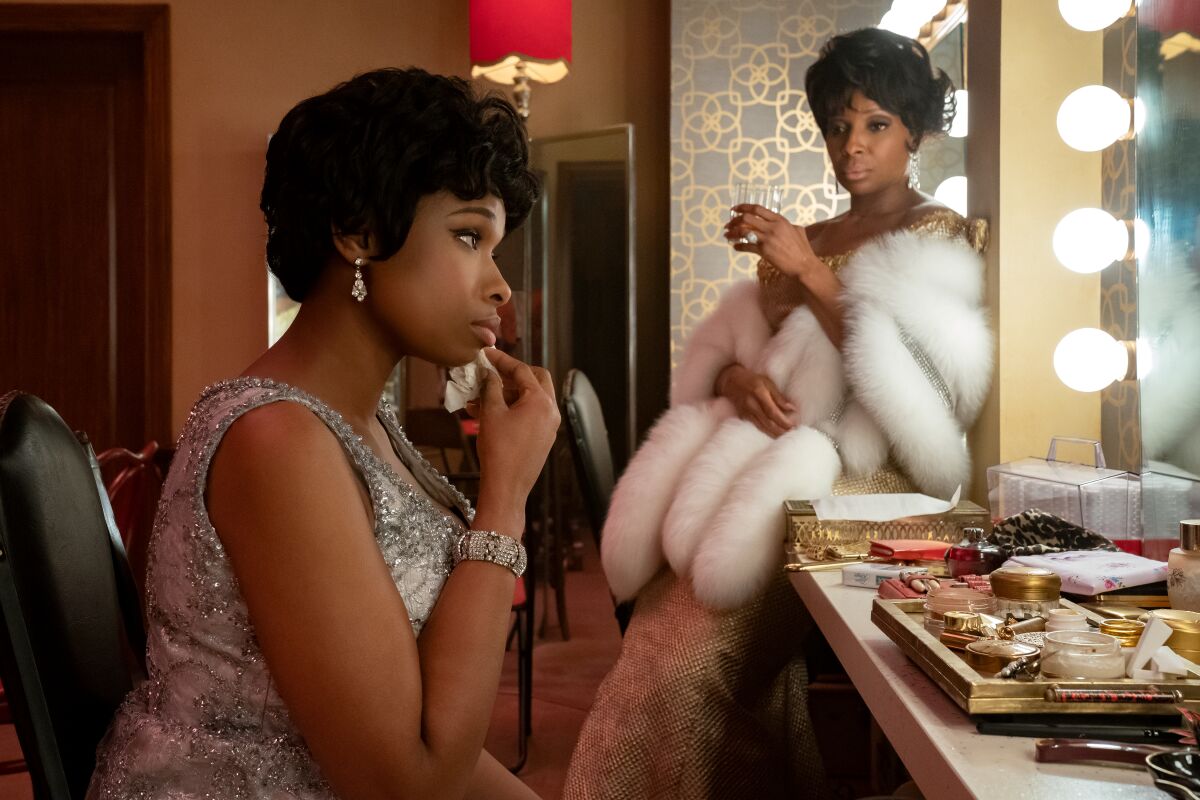 Jennifer Hudson and Mary J. Blige in a dressing room in the movie "Respect."