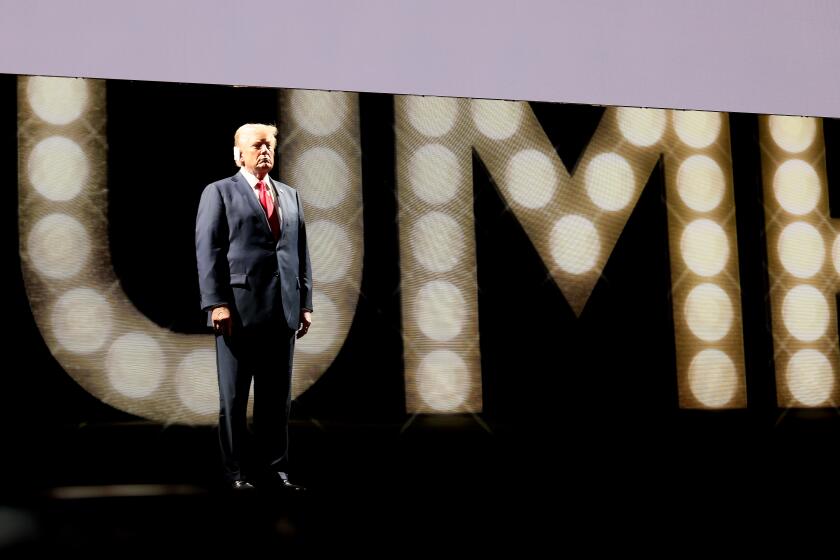 MILWAUKEE, WI JULY 18, 2024 -- Republican presidential candidate former President Donald Trump arrives to speak at the Republican National Convention on Thursday, July 18, 2024. (Robert Gauthier / Los Angeles Times)